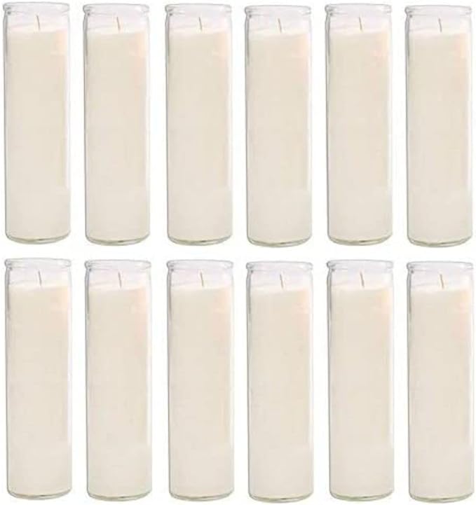 GLASS ASSORTED RELIGIOUS CANDLE, WHITE, CASE OF 12